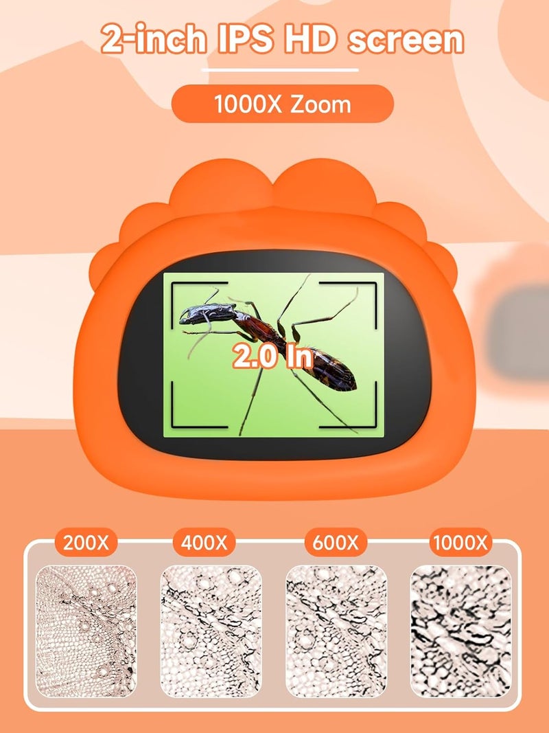 Acoath Microscope for Kids, 1000X Handheld Digital Miniscope with 2.0" Screen, Portable Pocket Microscope Education Toys Christmas Gifts for Age 3 4 5 6 7 8 9 10 Girls Boys - Image 2